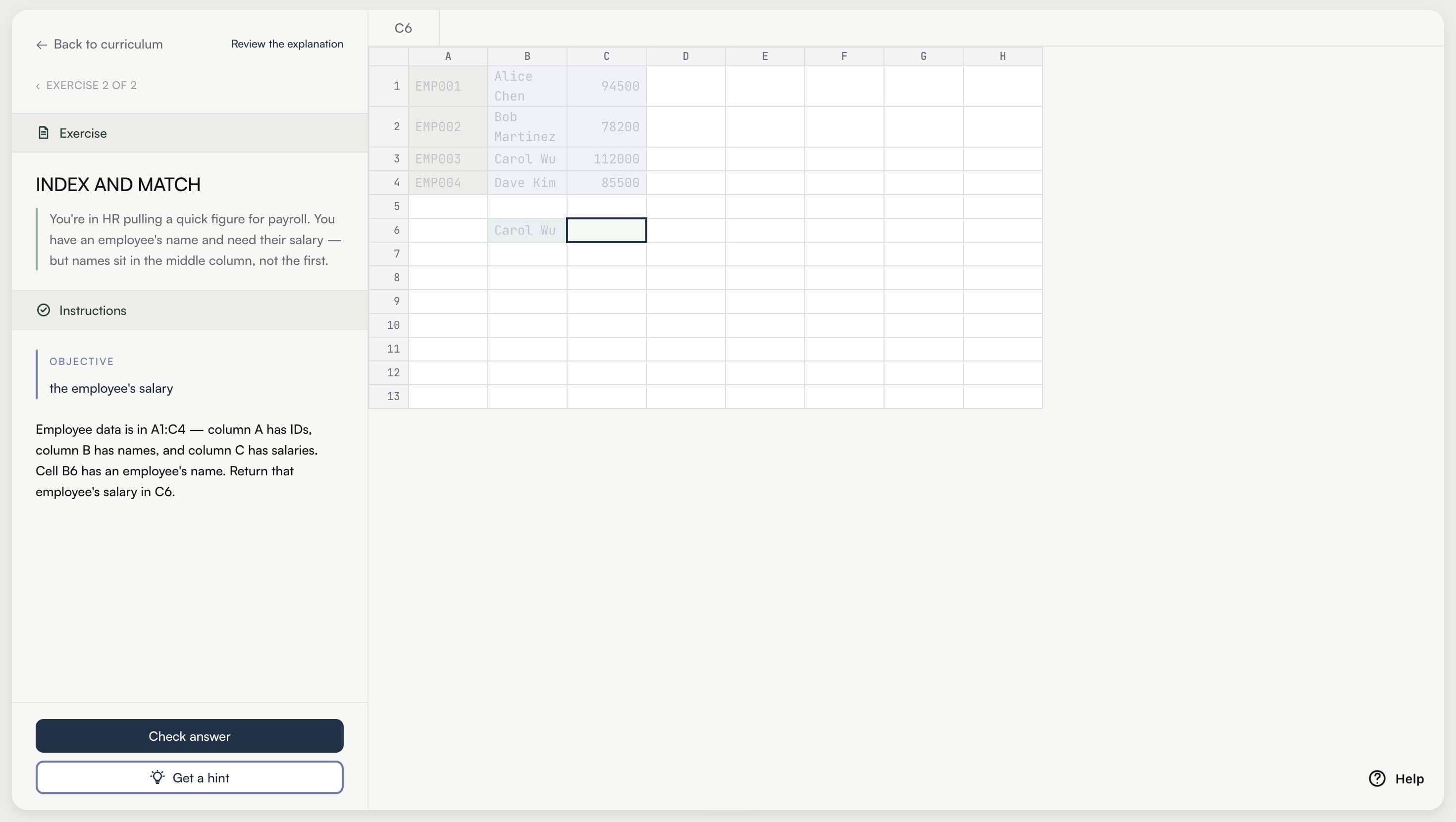 Calcu spreadsheet lookup exercise